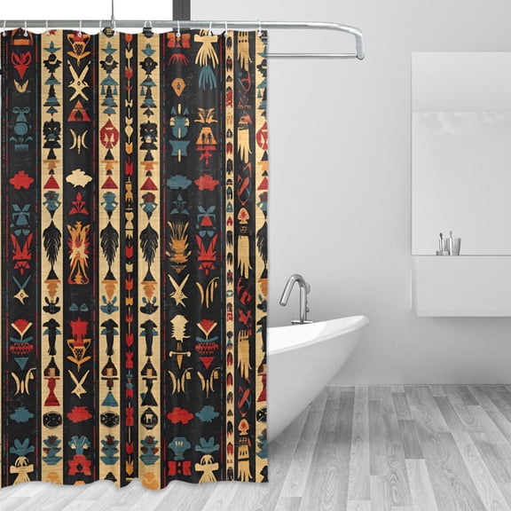 Yayeee Shower Curtain with Hooks 72"x72" Waterproof Fabric Bathroom Hanging Decor, Beige Geometric