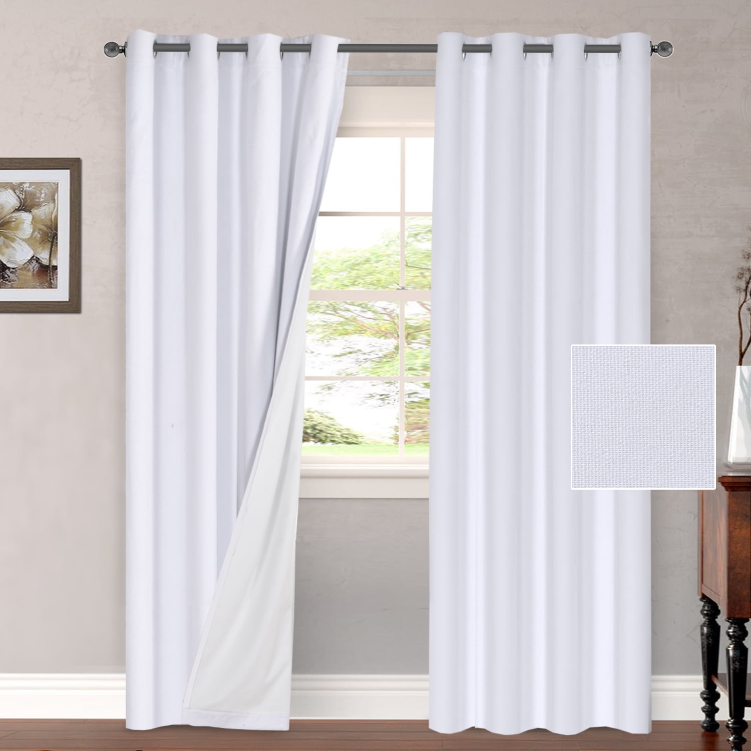 White Waterproof Linen Textured Pation Extra Long Curtains for Outdoor