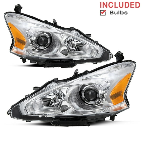 【W/Bulbs】For 2013-2015 Nissan Altima Sedan 4Dr Chrome Headlights Lamps L R Pair