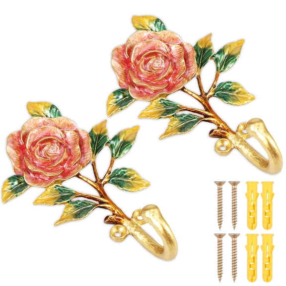 pluokvzr 2pcs Wall Hooks with 4 Screws Vintage Wall Hook Set Decorative Wall Hooks Heavy Duty Wall Mount Hooks Elegant Wall Hangers for Hanging Clothes Towels Keys Hats