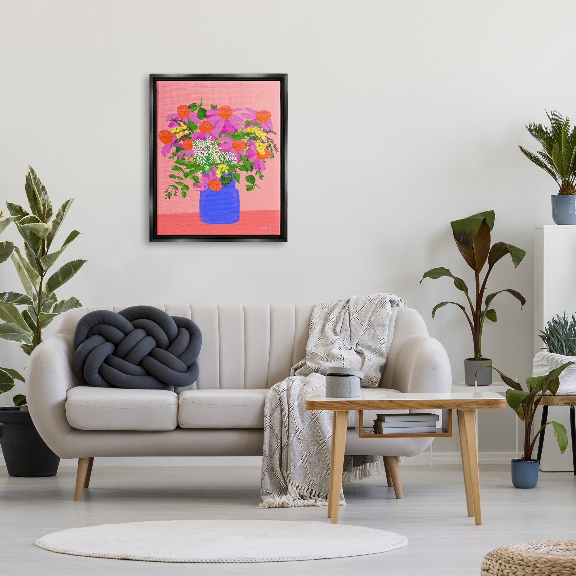 Stupell Industries Pink Country Daisies Botanical & Floral Painting Black Floater Framed Canvas Art Print Wall Art, 25 x 31