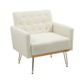 thumbnail image 5 of Teddy Fabric Upholstered Accent Chair, Button Tufted Leisure Armchair with Rose Golden Legs, Modern Single Sofa Reading Chair, for Living Room, Bedroom, Office, White Teddy, 5 of 9