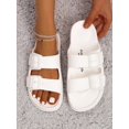 thumbnail image 2 of Women Double Buckle Decor Slides, PVC Fashion Flat Sandals Black, 2 of 4
