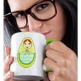 thumbnail image 2 of Cute Russian Matryoshka Nesting Doll Orange Hair - Cool Colors White, 15oz Two-Tone Green Mug, 2 of 7