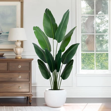 72 inchs Artificial Tree Bird of Paradise, 6 Feet Faux Plant Fake Banana Tree Plant with Pot for Home, Decor, Indoor, Outdoor, Living Room, Office(without white flowerpot)