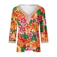 thumbnail image 4 of Xdegoge Womens 3/4 Sleeve T Shirts Floral V Neck T Shirts Tunic Fit Business Casual Tops Trendy Summer Tops 2025 Y2K Cute Boho Shirts Orders Placed By Me ofertas En orange L, 4 of 5