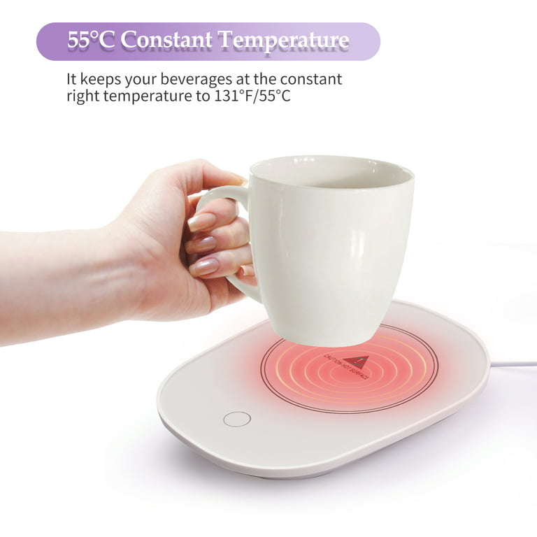 Coffee Mug Warmer with (Ceramic) Cup (USB Cable) & Cup Warmer Set for Desk  with Gravity Sensing Auto Shut Off Heating Plate for Home Office Milk Tea