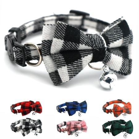 Mumup 1/2Pack Red Plaid Cat Collar with Bell and Bow Breakaway Kitten Collar with Bells Bowtie Puppy Collars for XXS Xs Small Little Tiny Pet Dogs Boy Girl for Christmas Hoilday Birthday Party