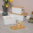thumbnail image 2 of 2PCS Plastic Storage Bins with Bamboo lids Stackable Storage Containers for Organizing, Bundled with Labels and Marker 10.24 x 7.01 x 6.1 inch(Set of 3), 2 of 8