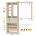 thumbnail image 3 of Homieasy 5FT Walk-in Closet System with Drawers, 60'' Closet System with 3 Hanging Rods and Shoe Racks, Wall Mounted Clothes Rack with Storage Shelves, for Bedroom, Closet, 79.7'' Height, White Oak, 3 of 9