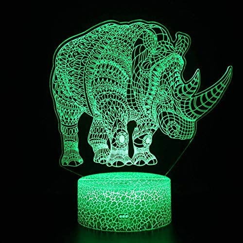 Rhinoceros 3D Night Light,3D Illusion Lamp 16 Color Change Decor Lamp with Remote Control for Living Bed Room Bar Gift Toys - Gifts for Kids and Room Decor