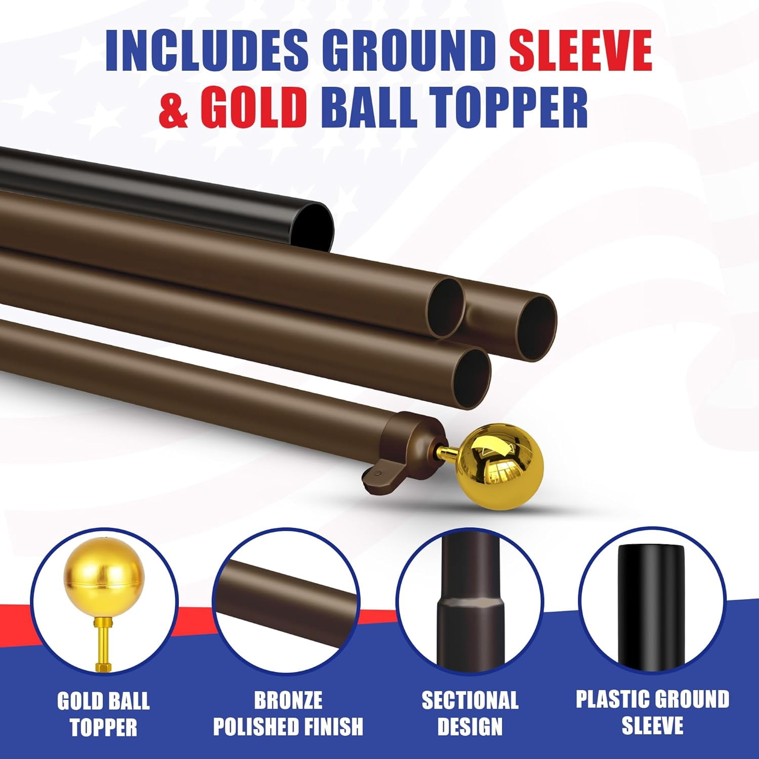 Super Tough USA-Made 25ft Heavy Duty Flag Pole for Outside House - Bronze Anodized - Residential In-Ground Flagpole - 4-Section High-Grade Aluminum - Includes All Accessories
