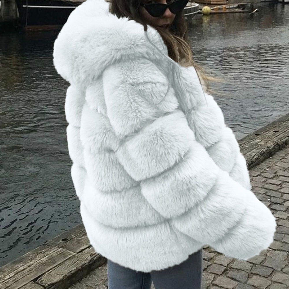 Mnycxen Women Faux Mink Winter Hooded Faux Fur Jacket Warm Thick Outerwear Jacket - image 5 of 6