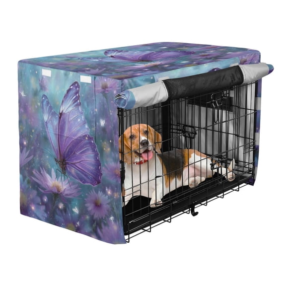 Qxltty Purple Sparkling Butterfly Crate Cover Durable Oxford Cloth Pet Kennel Sunshade Universal Fit for 35in Wire Cage