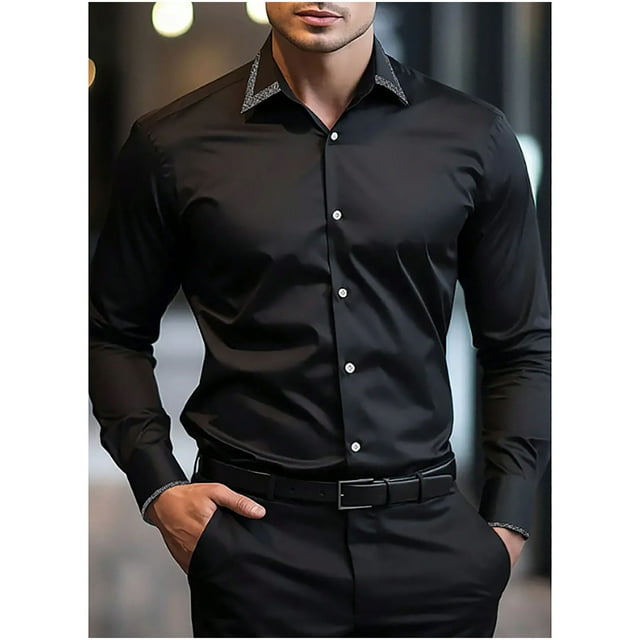 pstuiky camisas de manga larga para hombre, Camisa informal de verano para hombre, con cuello, botones y bolsillos, color liso salir tops l