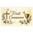thumbnail image 1 of First Communion Banner Floral Cross Chalice Decoration Ceremony Backdrop Religious Event Party Decor Celebration Background Decor Spiritual Display, 1 of 3