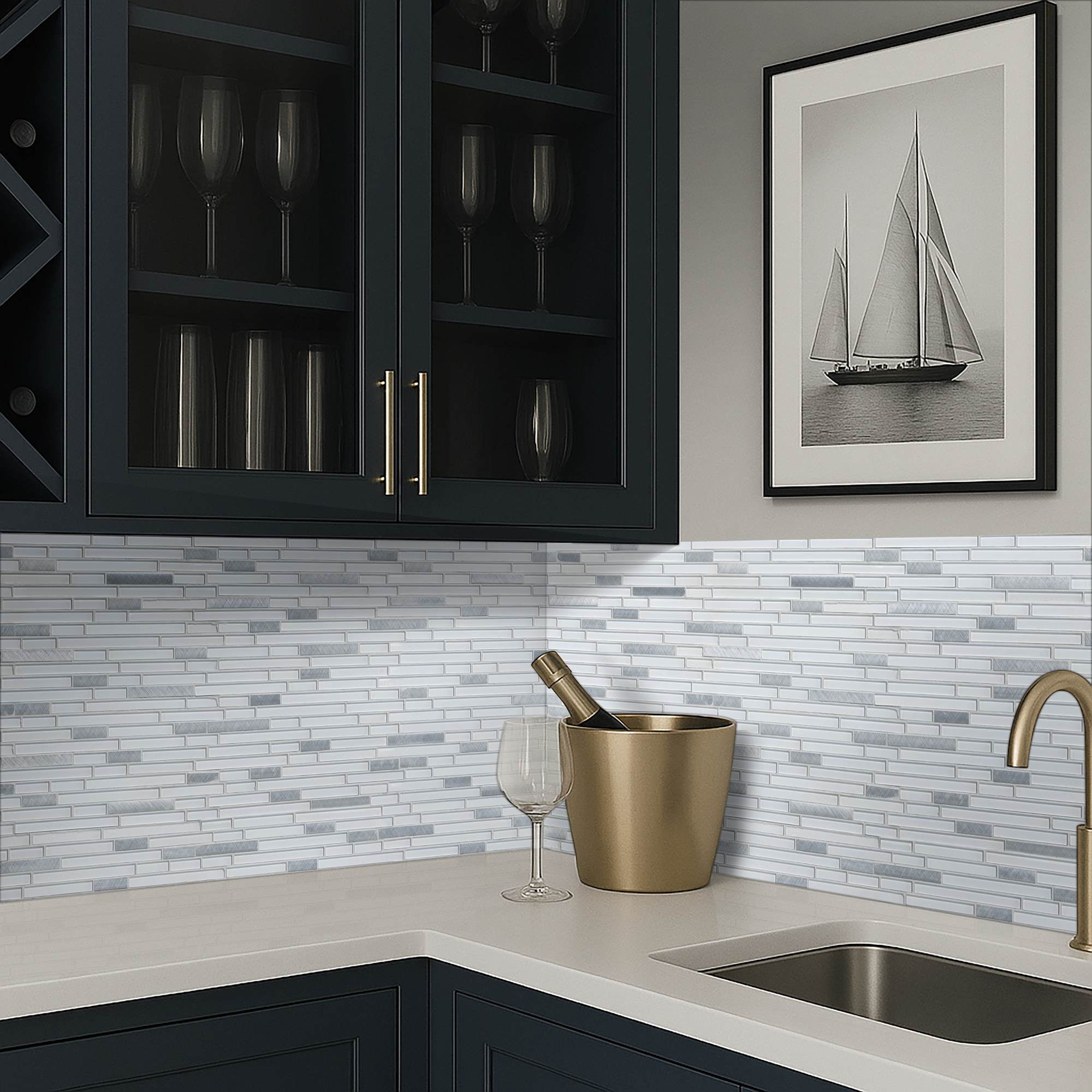 Lucid Sky Interlocking 11.81 in. x 12 in. x 4mm Glass Metal Mesh-Mounted Mosaic Tile (19.6 sq. ft. / case)
