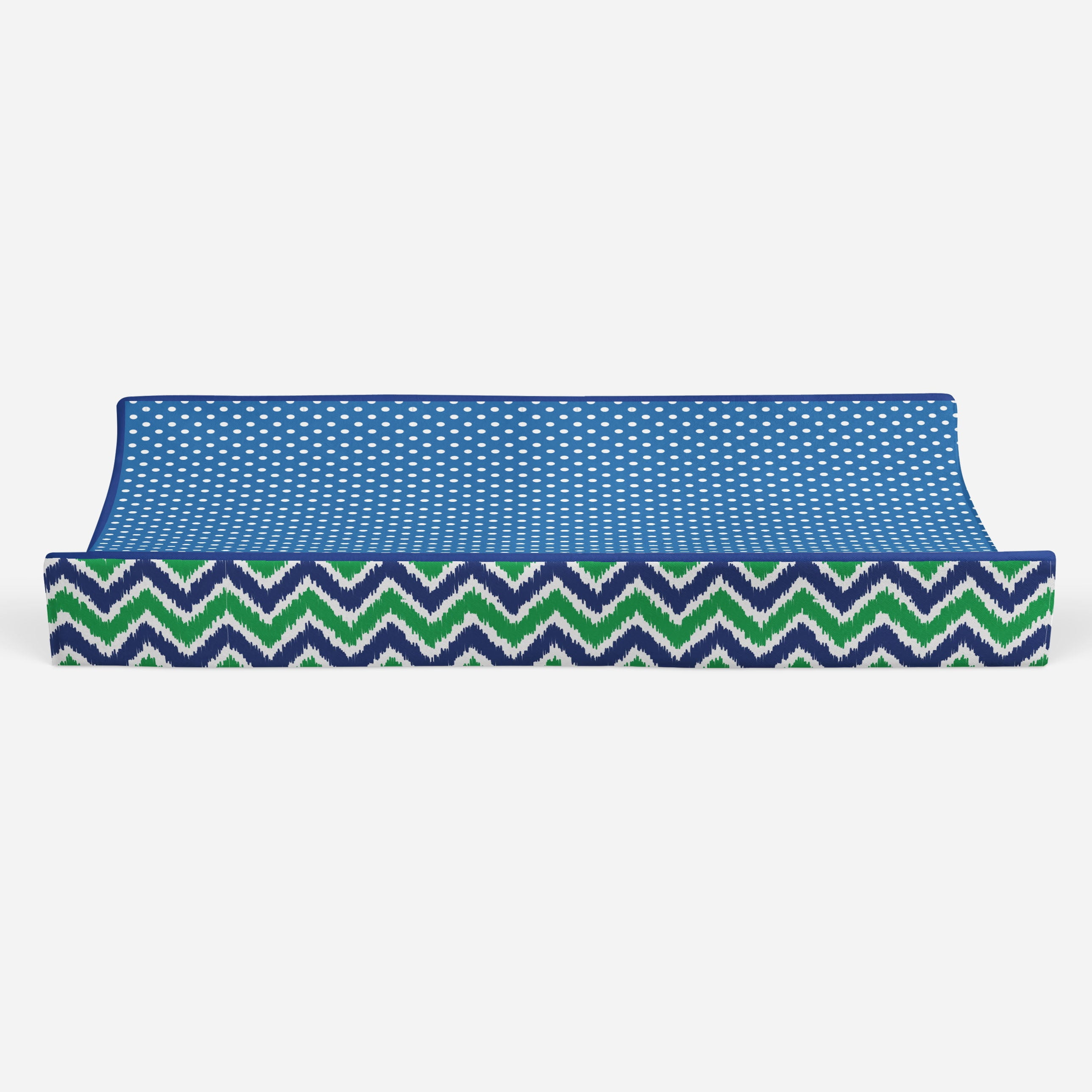 Bacati - MixNMatch Solid White Quilted Top 100% Cotton Percale with Polyester Batting With Navy/Green Zigzag Gussett Diaper Changing Pad Cover, Navy/Green
