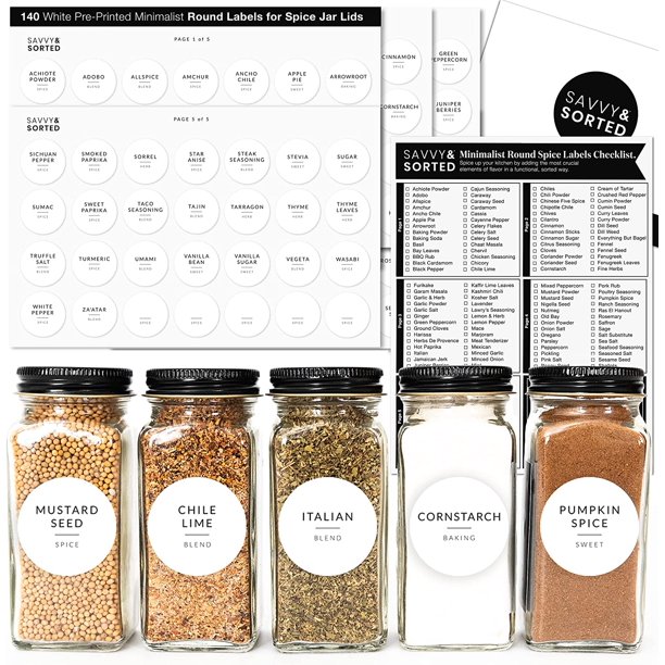 140 Round Spice Labels Stickers Preprinted - Spice Jar Labels for Spice  Containers - Waterproof Labels - Kitchen Labels