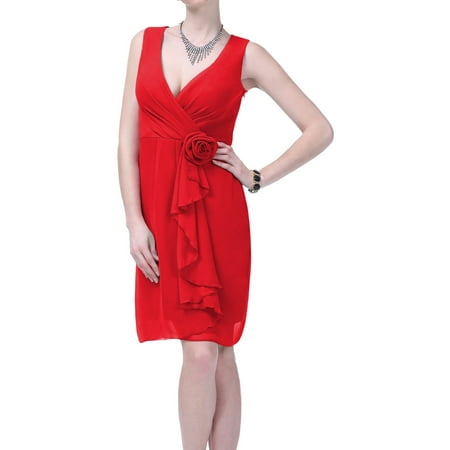 Faship Womens V-Neck Short Formal Dress Red - (Best Underwear For Tight Dresses)