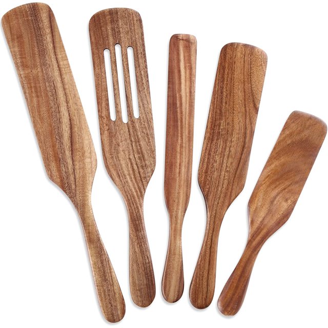 Wooden Spatulas Set, 5 Pcs Acacia Wood Cooking Utensils For Non Stick