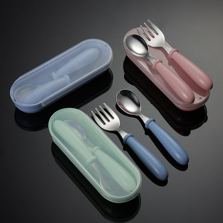 Silicone Baby Utensils Spoons Forks Sets with Travel Case - Easy Grip  Toddler Feeding Training Utensil Set - First Stage of Self-Feeding for Baby  