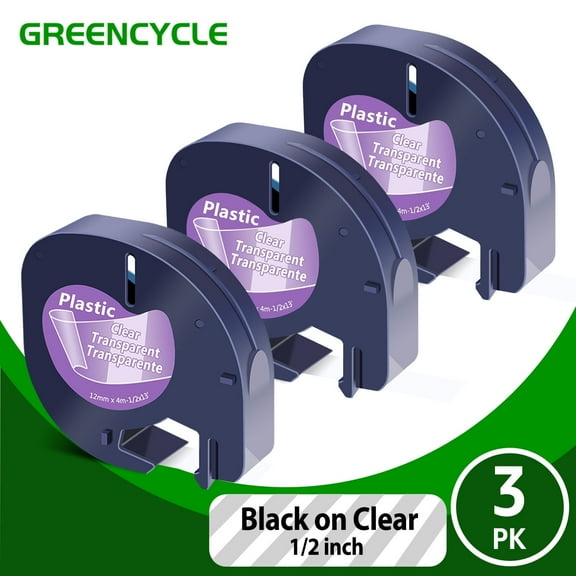 GREENCYCLE 3PK Compatible for DYMO LetraTag Refills 16952 12mm Black on Clear Plastic Label Maker Tape