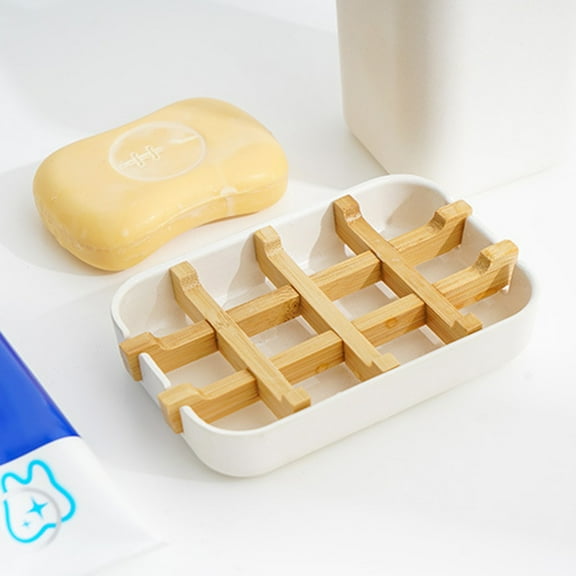 Walbest Bamboo Soap Dish Portable Bamboo Fiber Shower Soap Holder Draining Box Kitchen Bathroom Supplies Rustic Bar Soap Holder for Bathroom Sink Shower Kitchen Natural Wooden Tray for Soap