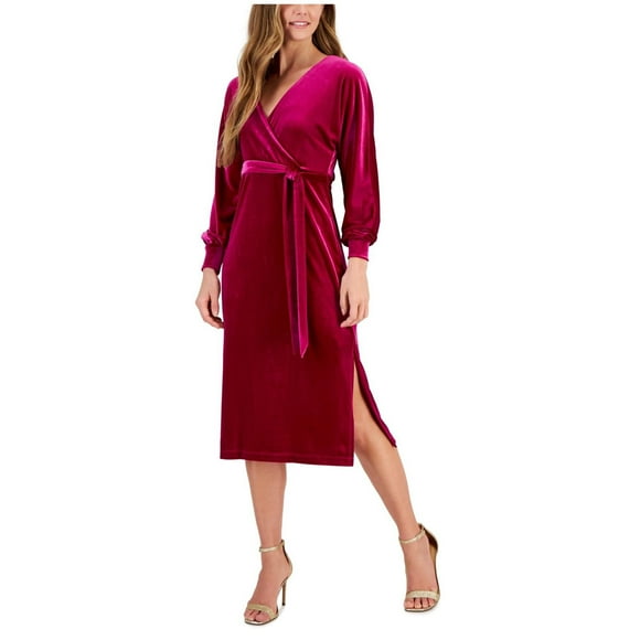 Taylor Womens Velvet Tie Waist Maxi Dress, Pink, 6