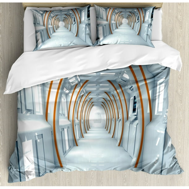 Fantasy Duvet Cover Set Futuristic Hallway Of Spaceship Digital