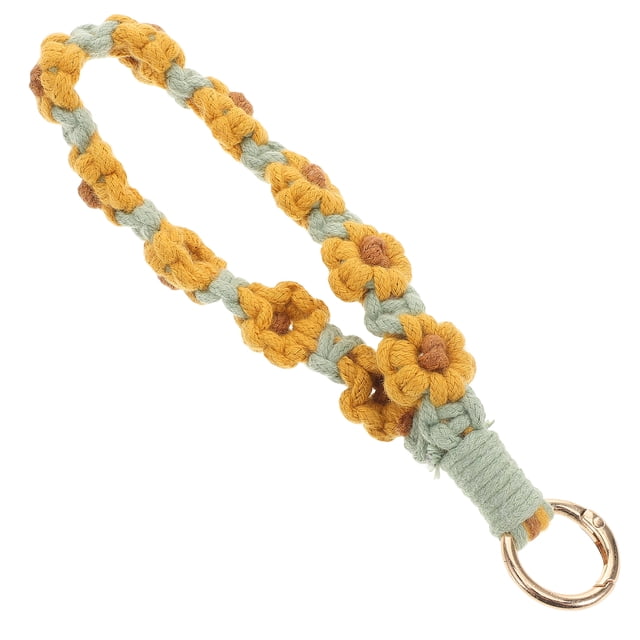 Llavero de margaritas bohemias hecho a mano, llavero tejido único para mujer, llavero de ganchillo, llavero, cordón de muñeca para llaves