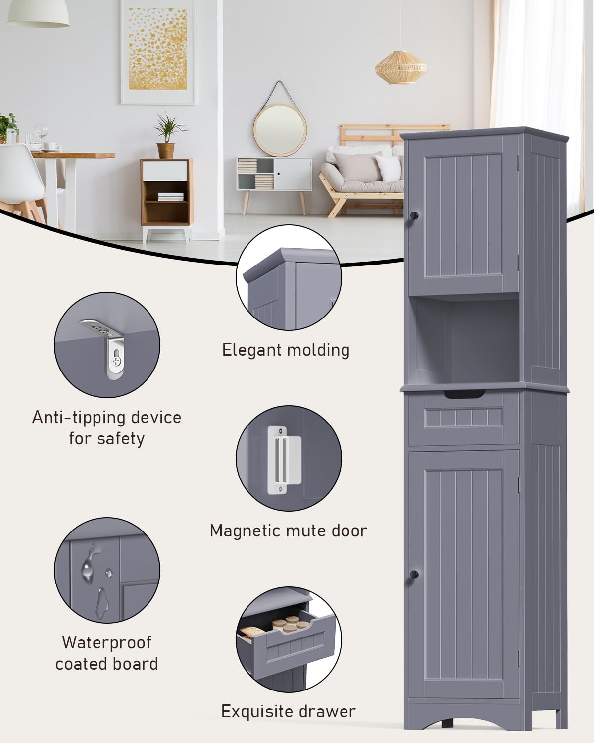 Aiho 67.2"H 2-Door Storage Cabinet – with Adjustable Shelves, Universal for Bathroom, Kitchen & Living Room Grey