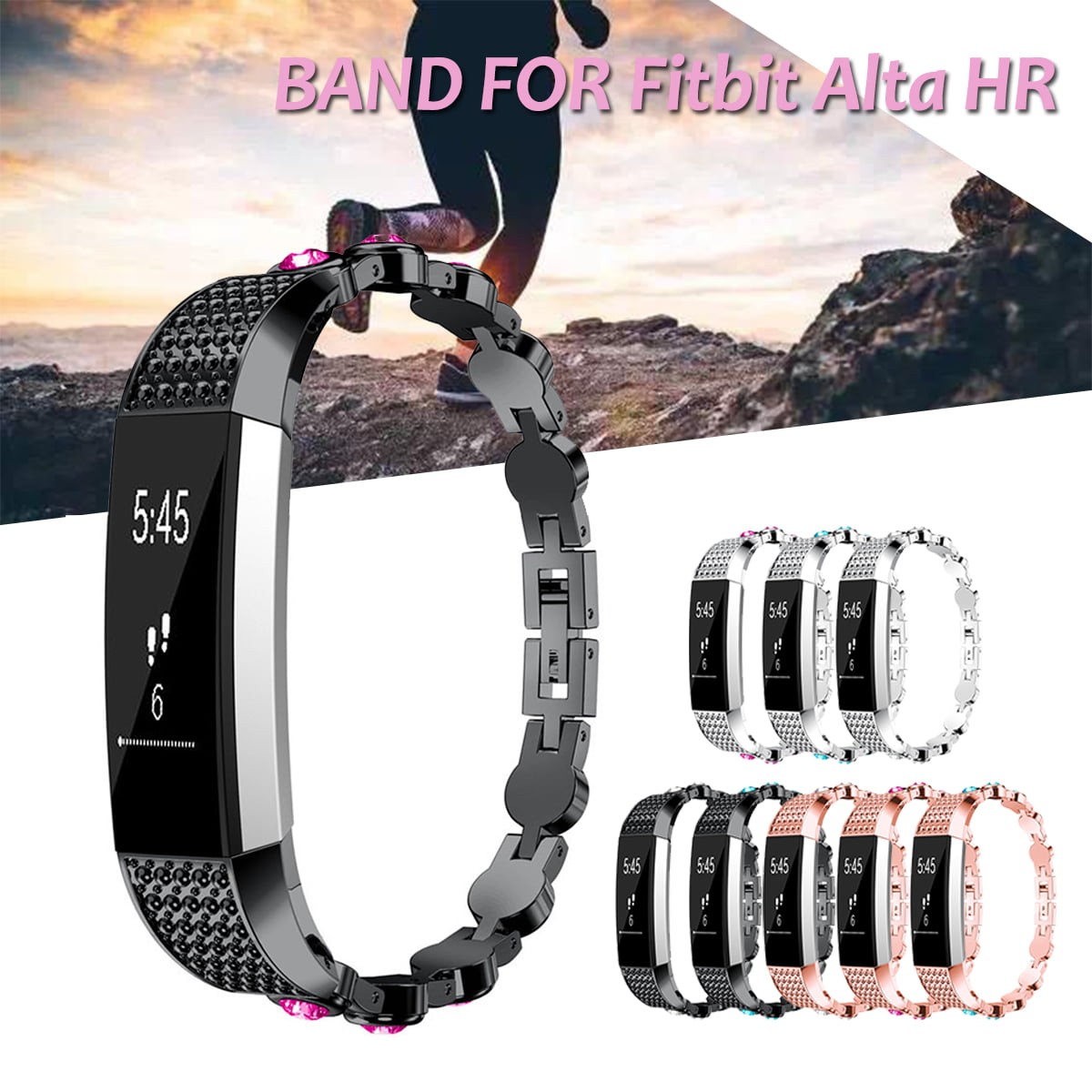 For Fitbit Alta/ HR Diamond Stainless Steel Bracelet Wrist Band Decor Strap 