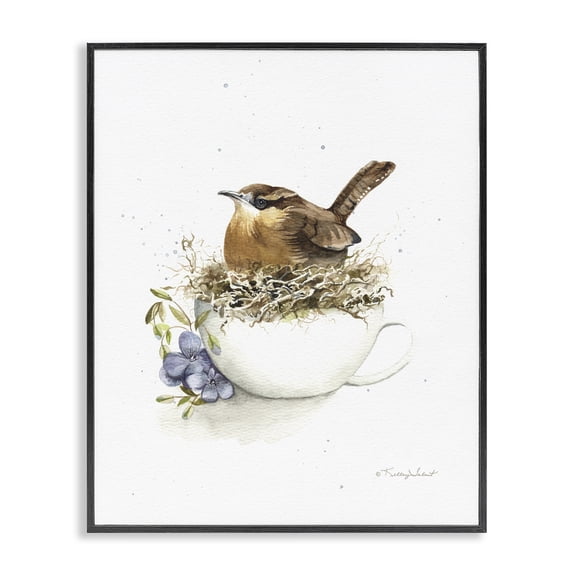 Stupell Industries Farmhouse Bird Nest in Teacup Black Framed Giclee Art, 11 x 14, by Kelley Talent