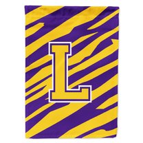 Monogram - Tiger Stripe - Purple Gold Letter L Monogram Initial Flag House Size