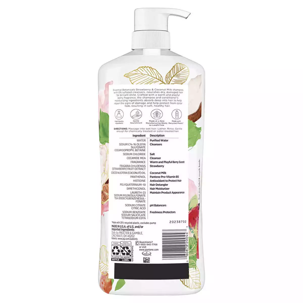 Pantene Essential Botanicals Strawberry Coconut Milk Shampoo & Conditioner Set, 38.2FL Each