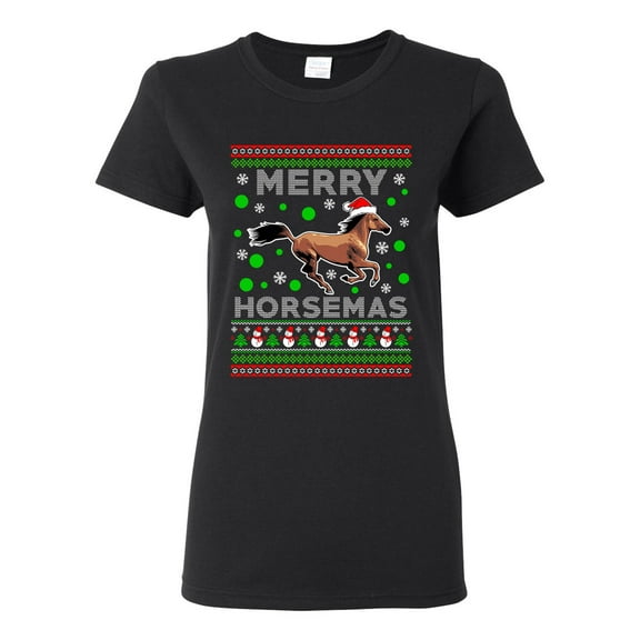 Ladies Merry Horsemas Horse Animals Ride Ugly Christmas Funny DT T-Shirt Tee