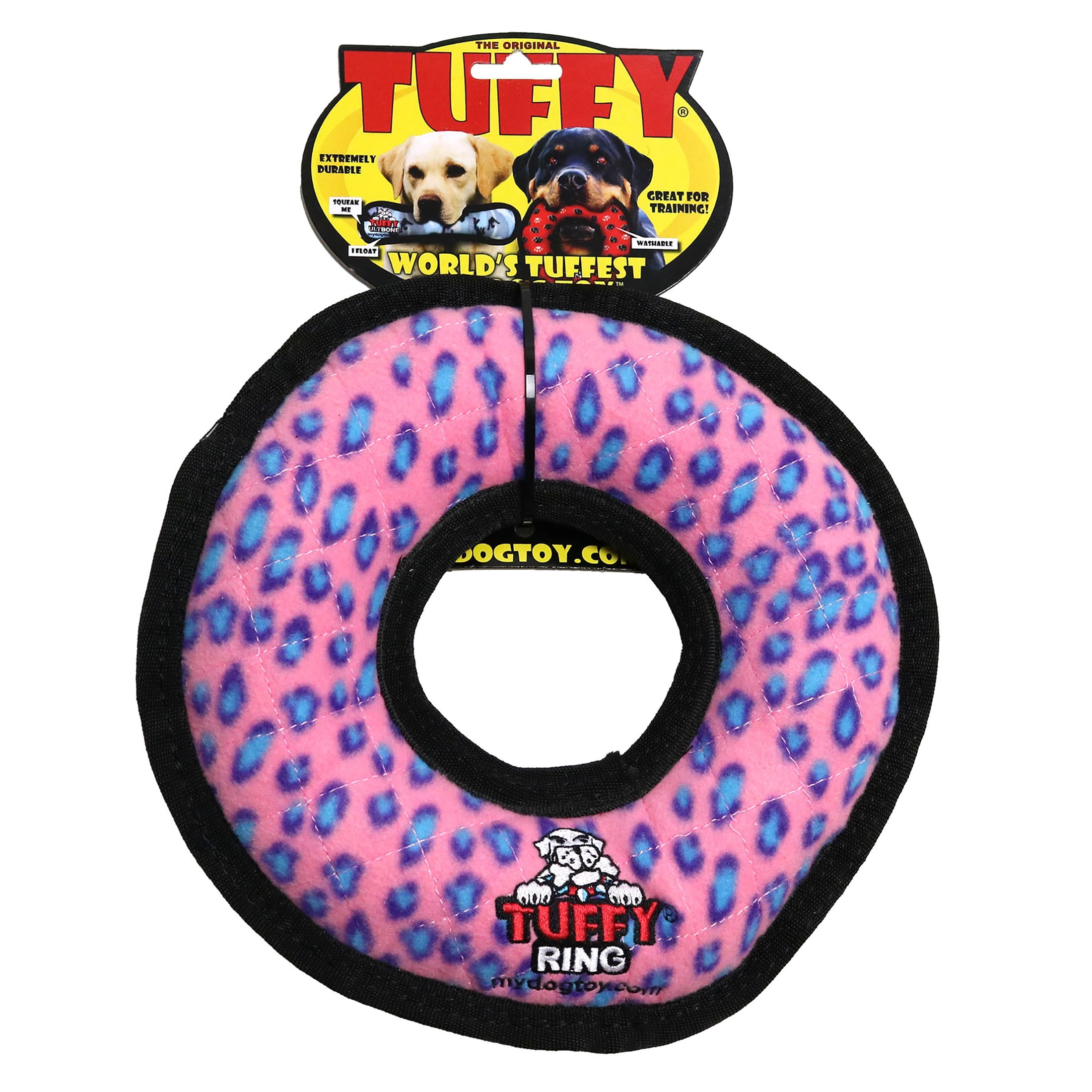 Tuffy Ultimate Ring Pink Leopard Durable Plush Squeaky Dog Toy