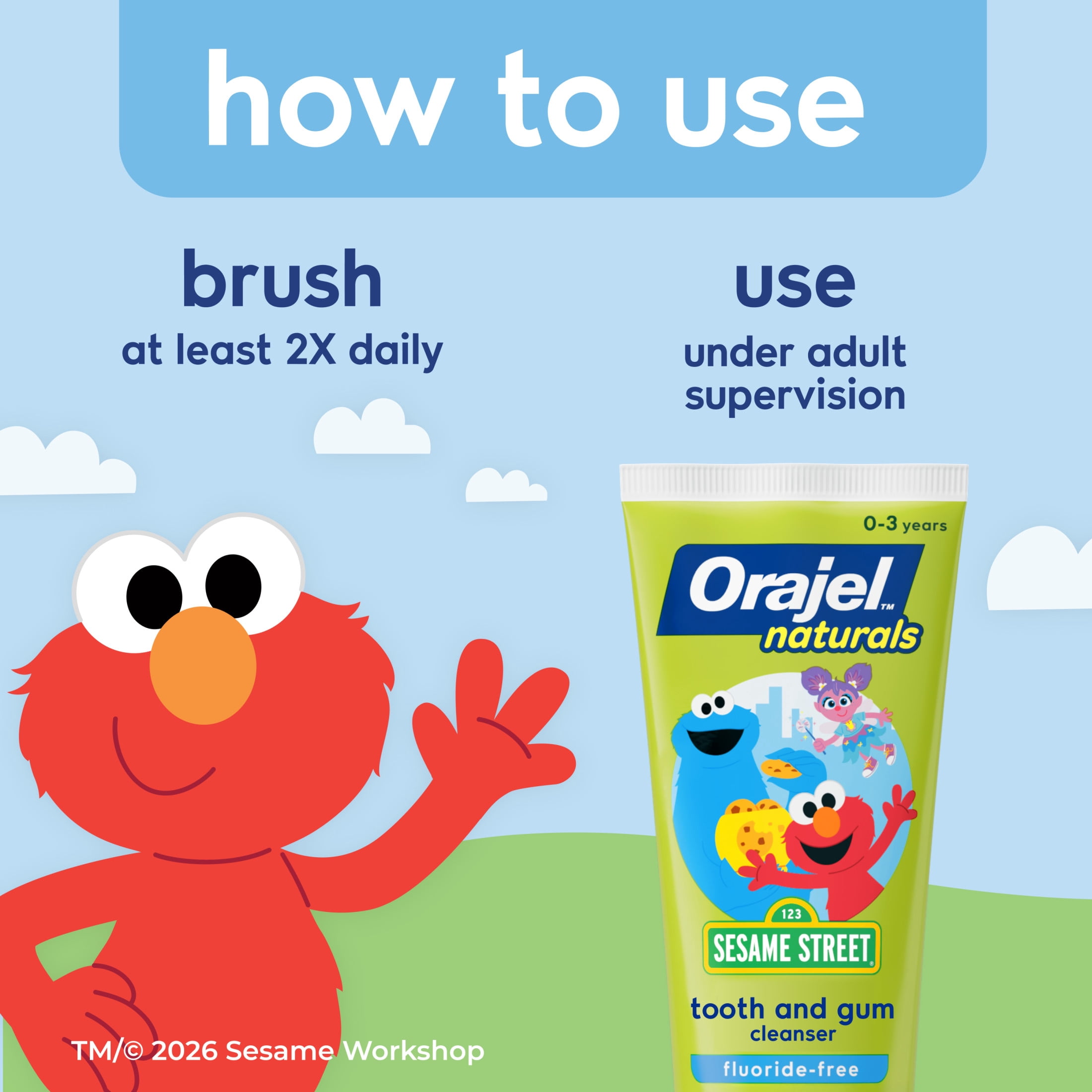Orajel Naturals Sesame Street Toothpaste and Finger Brush, Natural Fruity Fun, 1.0 oz