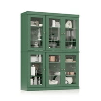 100% Solid Wood 48.5" Pantry China Cabinet with Clear Glass Doors and Adjustable Shelves