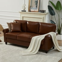 LeChapitre 80'' Faux Leather Sofa with Storage Seats, Classic 3-Seater Couch with Nailhead Trim, Easy Assembly, Brown