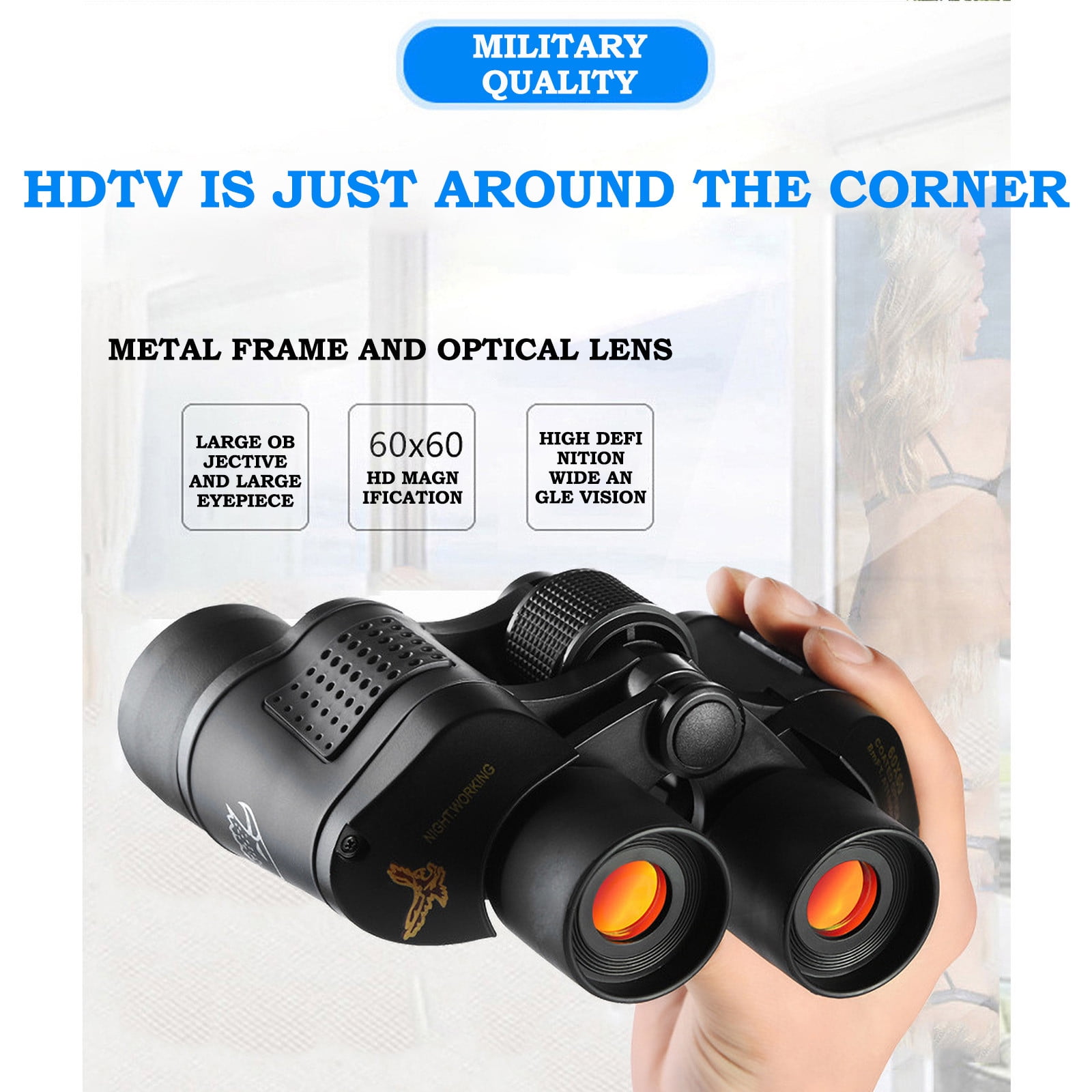 Uscallm Mini Hd Night Vision Camcorder, 60x60 High Power Binoculars, Day Night Vision Hunting Telescope, Hd Zoom Outdoor Adventures Gear, Long Range Bird Watching Equipment