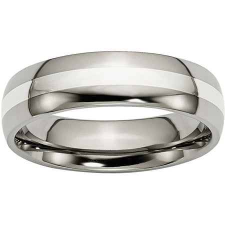 Primal Steel Titanium Sterling Silver Inlay 6mm Polished Band