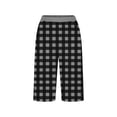 thumbnail image 5 of Makaor Womens Long Shorts with Pockets Button Mid Waist Straight Leg Long Short Elastic Waist Plaid Baggy Summer Outfits Black M, 5 of 5