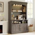 thumbnail image 6 of Studyset Coffee Bar Cabinet with LED Lights 72" Tall Buffet Cabinet with Storage Farmhouse Kitchen Sideboard Tall Coffee Hutch with Microwave Stand Wine Rack Glass Shelf Dining Room, 6 of 6
