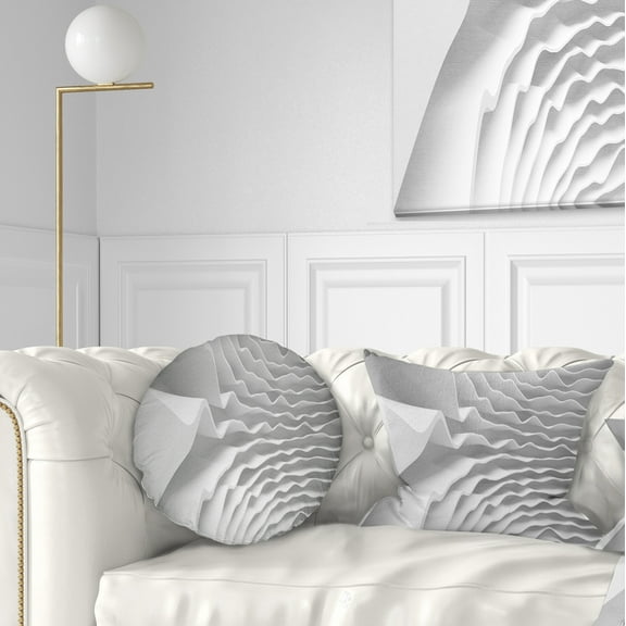 Designart Fractal Curved White 3D Waves - Contemporary Throw Pillow - 12x20