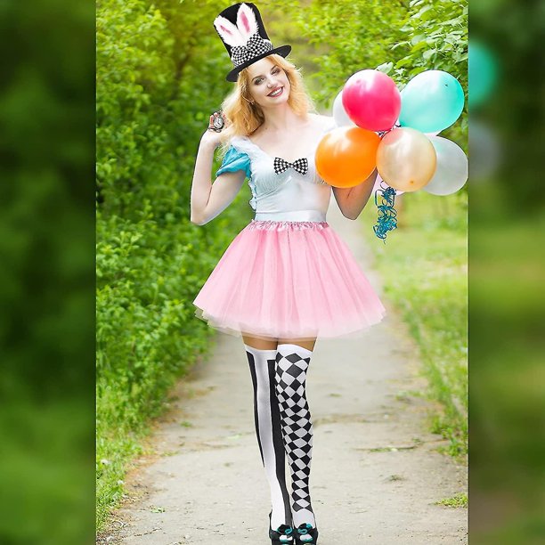 5 Piece White Rabbit Costume Set Rabbit Ear Top Hat Thigh Socks Rabbit Clock Necklace Bow Tie Rabbit