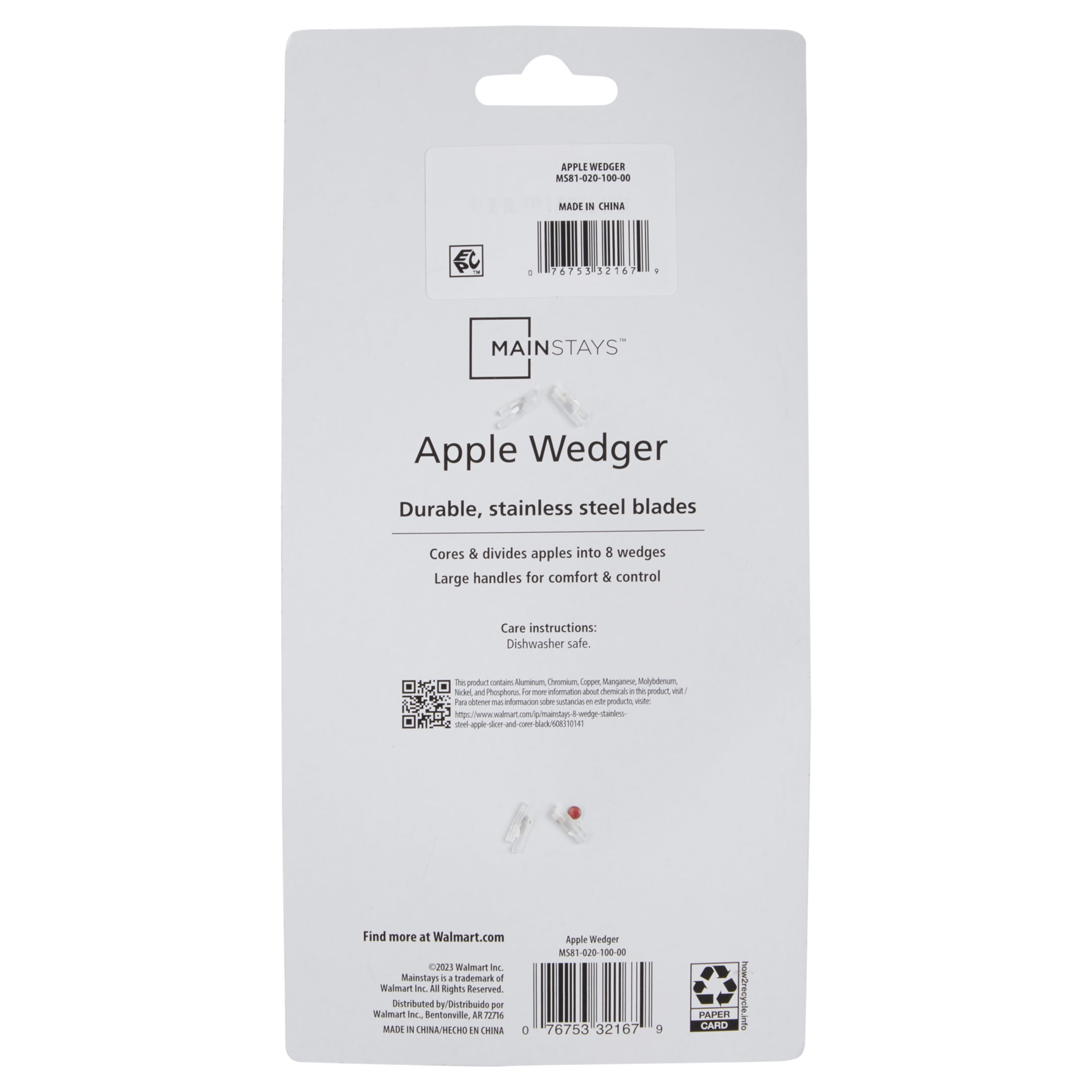 Mainstays 8-Wedge Stainless Steel Apple Slicer and Corer, Black