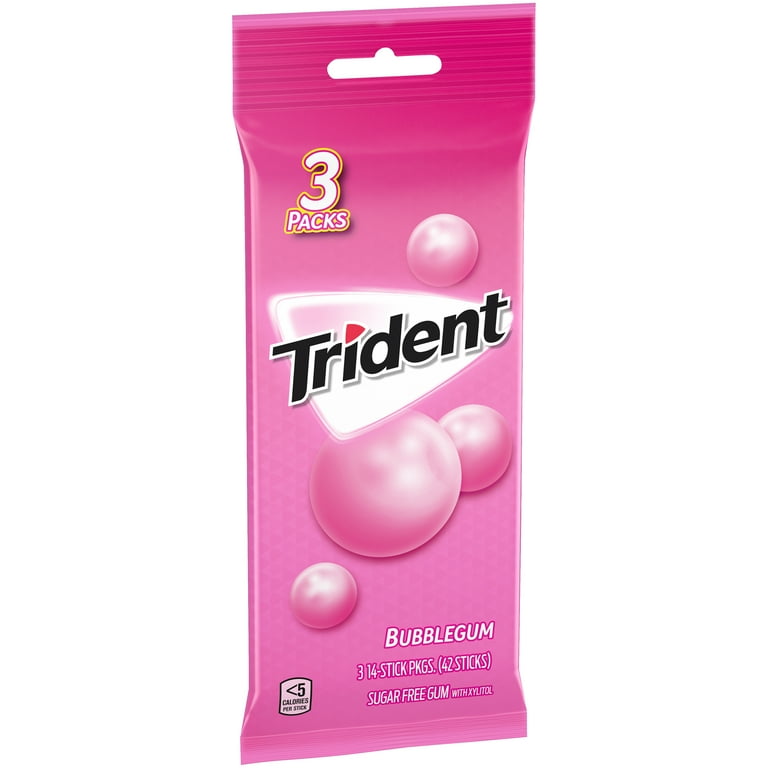 Trident Sugar Free Gum Bubblegum 3 Packs of 14 Pieces 42 Total