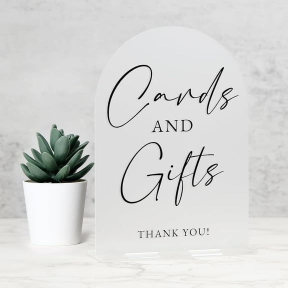 Acrylic Cards and Gifts Sign with Stand- 5"x7" Frosted Arch Wedding Table Sign and Base,1/8" Thick | Modern Calligraphy Black Letters Arch Acrylic Signs for Wedding Reception & Party